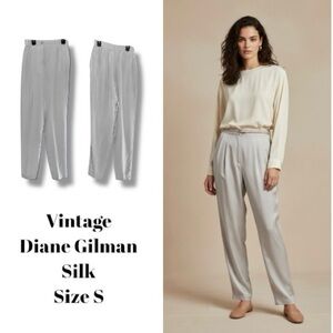 Diane Gilman Vintage Pants Gray Silk High Rise Stretchy Waist Straight Leg - S
